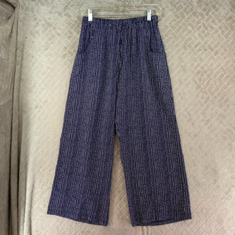 New Kathy Pants Womens Medium Blue Relaxed Straight Leg Cropped Coastal Beach
